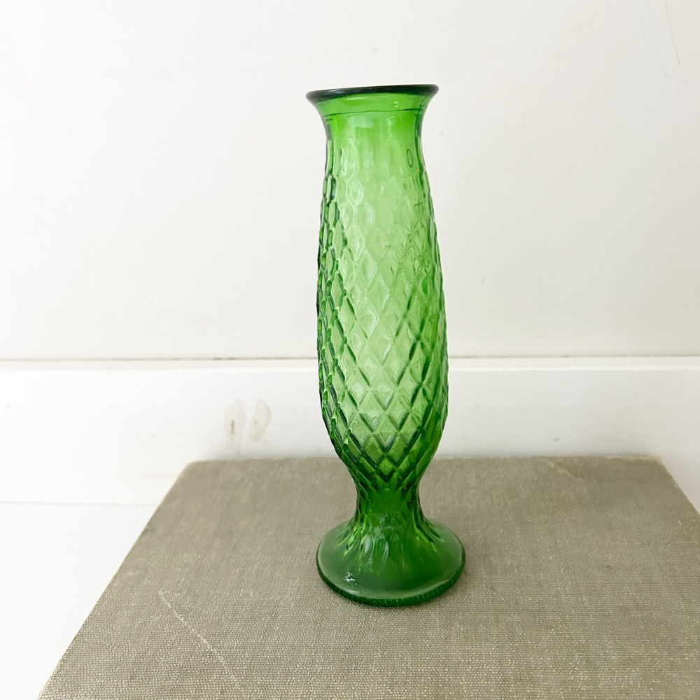 Vintage Mid-Century EO Brody Green Glass Co Diamond Vase